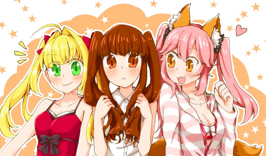 tamamo, nero claudius, tamamo no mae, and kishinami hakuno (fate and 1 more) drawn by tomo_(tomotomo59)
