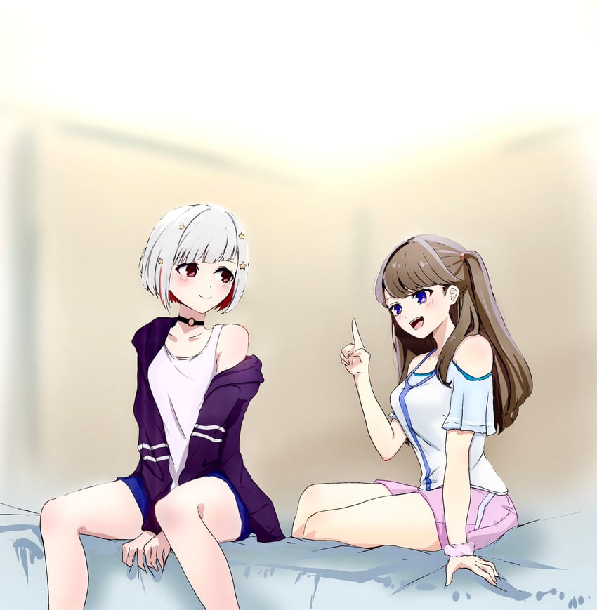 fujishima megumi and yugiri tsuzuri (love live! and 1 more) drawn by jin_(oihlf)