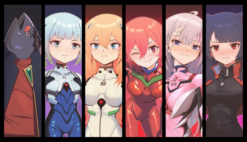 souryuu asuka langley, ayanami rei, ikari shinji, makinami mari illustrious, katsuragi misato, and 7 more (neon genesis evangelion and 1 more) drawn by miltaire94