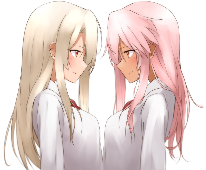 illyasviel von einzbern and chloe von einzbern (fate and 1 more) drawn by hechi_(hechi322)
