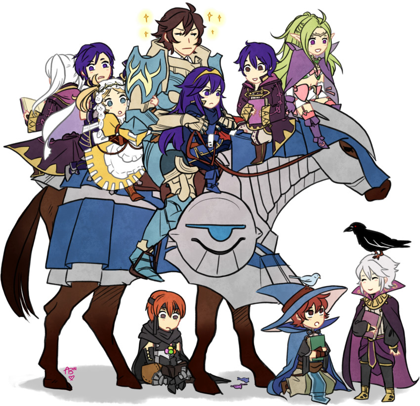 lucina, female robin, chrom, nowi, lissa, and 5 more (fire emblem and 1 more) drawn by aryll_(marbles)