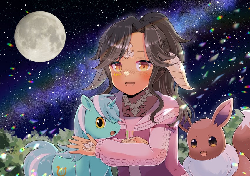 warrior of light, eevee, and lyra heartstrings (original and 5 more) drawn by kou_hiyoyo