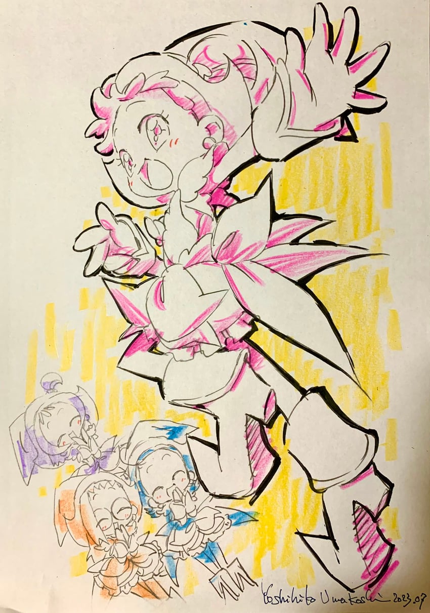 harukaze doremi, segawa onpu, fujiwara hazuki, and senoo aiko (ojamajo doremi) drawn by umakoshi_yoshihiko