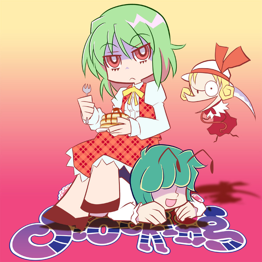 kazami yuuka, wriggle nightbug, and elly (touhou and 1 more) drawn by kairakuen_umenoka