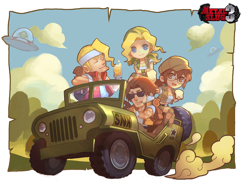 fio germi, kasamoto eri, marco rossi, mars people, and tarma roving (metal slug) drawn by kalata