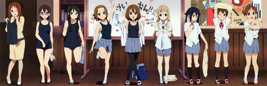 akiyama mio, nakano azusa, hirasawa yui, tainaka ritsu, kotobuki tsumugi, and 4 more (k-on!) drawn by horiguchi_yukiko