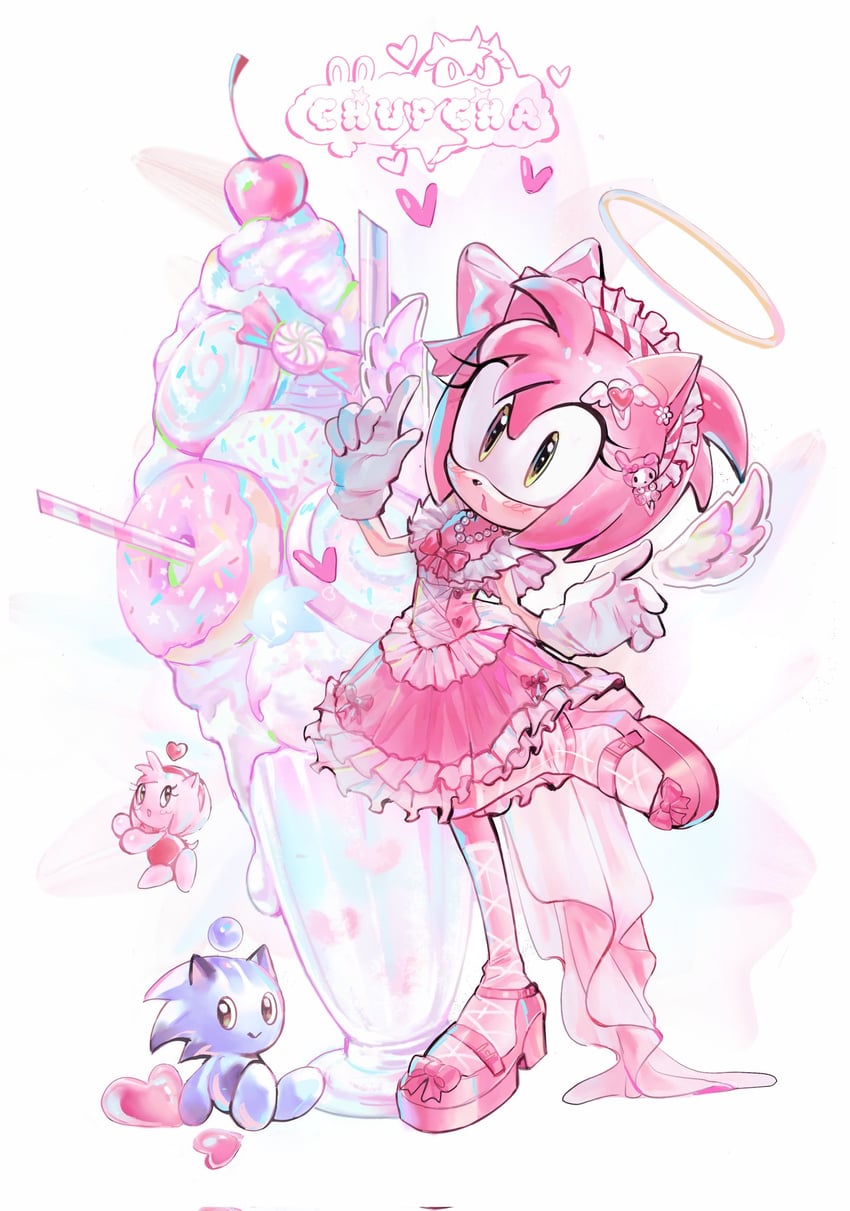 amy rose, neutral chao, sonic chao, and amy chao (sonic and 1 more) drawn by chupcha_chuchu
