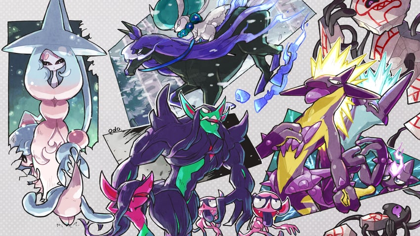 hatterene, hatenna, toxtricity, calyrex, hattrem, and 7 more (pokemon) drawn by odo_7ta