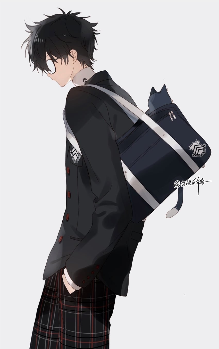 amamiya ren and morgana (persona and 2 more) drawn by uri_(513321347)