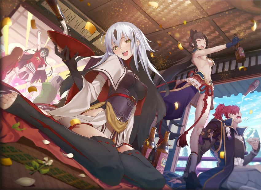 okita souji, oda nobunaga, ushiwakamaru, oda nobukatsu, nagao kagetora, and 2 more (fate and 1 more) drawn by aora