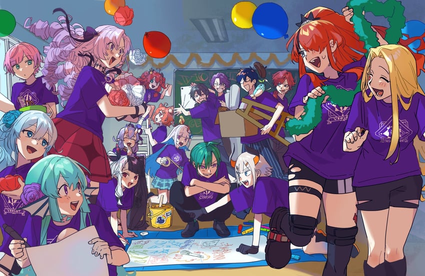 lize helesta, hyakumantenbara salome, finana ryugu, yorumi rena, sebastian piyodore, and 13 more (nijisanji and 1 more) drawn by su_ke234