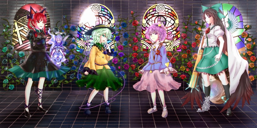 komeiji koishi, komeiji satori, kaenbyou rin, reiuji utsuho, and zombie fairy (touhou) drawn by yafu