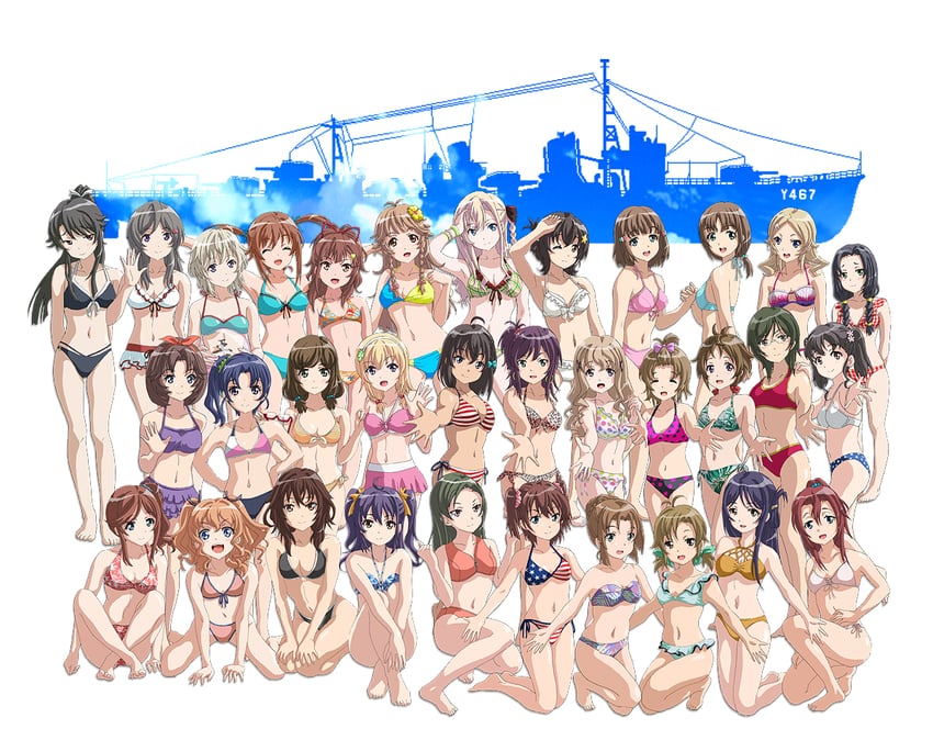 misaki akeno, wilhelmina braunschweig ingenohl friedeburg, munetani mashiro, irizaki mei, nosa kouko, and 29 more (high school fleet) drawn by hal-py
