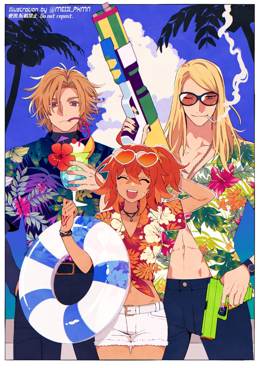fujimaru ritsuka, tezcatlipoca, and daybit sem void (fate and 1 more) drawn by meiji_ken