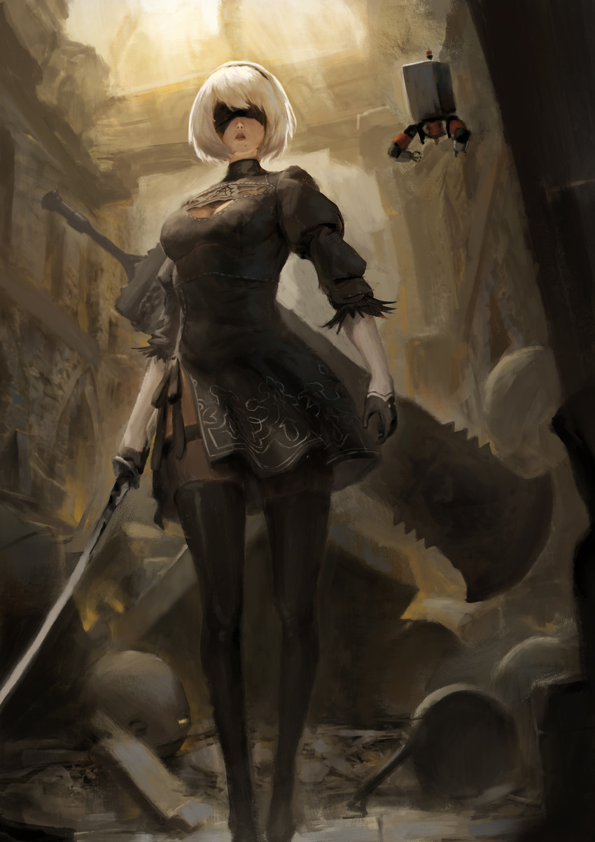 2b, pod, and machine (nier and 1 more) drawn by zeradok