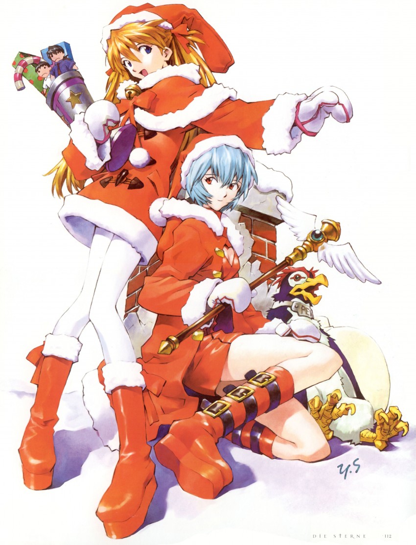 souryuu asuka langley, ayanami rei, ikari shinji, kaji ryouji, and penpen (neon genesis evangelion) drawn by sadamoto_yoshiyuki