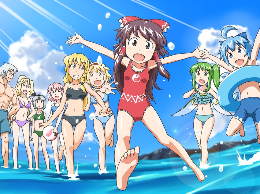 hakurei reimu, kirisame marisa, konpaku youmu, alice margatroid, cirno, and 5 more (touhou and 1 more) drawn by shirosato