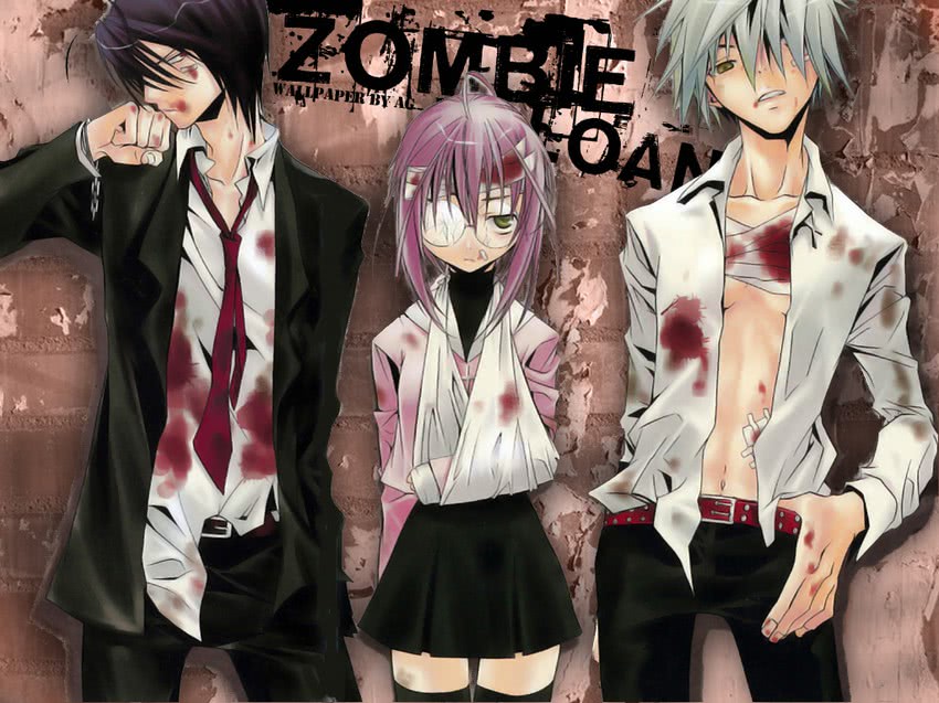 kita michiru, tachibana shito, and akatsuki chika (zombie loan) drawn by peach-pit