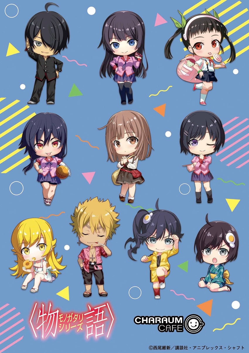 oshino shinobu, senjougahara hitagi, hanekawa tsubasa, sengoku nadeko, hachikuji mayoi, and 5 more (monogatari and 1 more) drawn by fujima_takuya