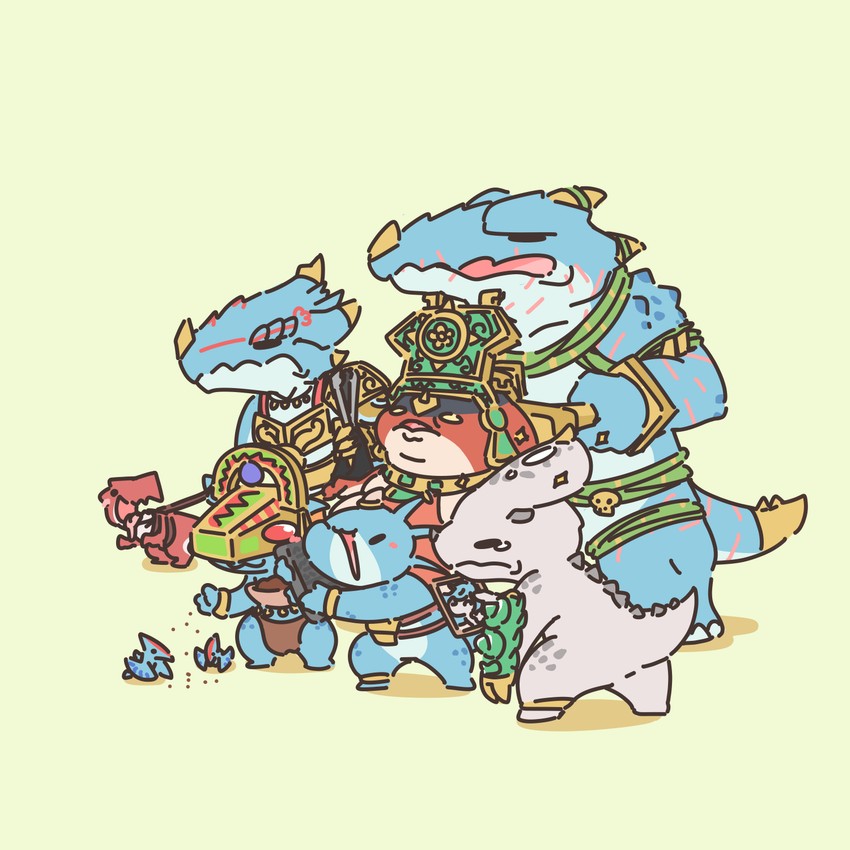 skink, nakai, and mazdamundi (warhammer fantasy) drawn by kolla_kim