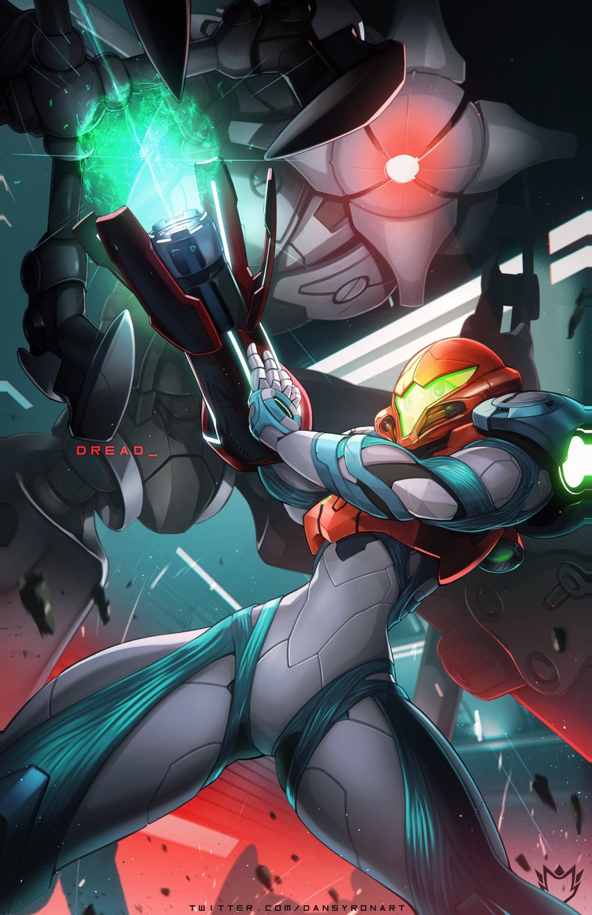 samus aran and e.m.m.i. (metroid and 1 more) drawn by dan_syron