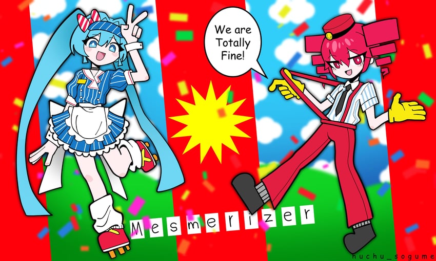 hatsune miku and kasane teto (vocaloid and 2 more) drawn by huchu_(huchu_sogume)
