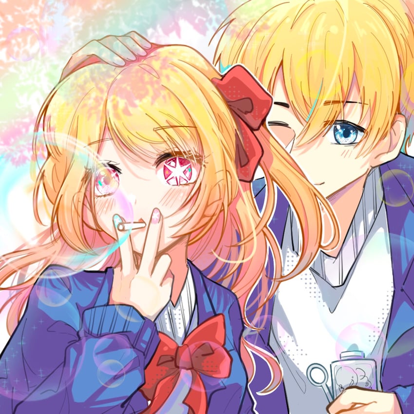 hoshino ruby and hoshino aquamarine (oshi no ko) drawn by posycola