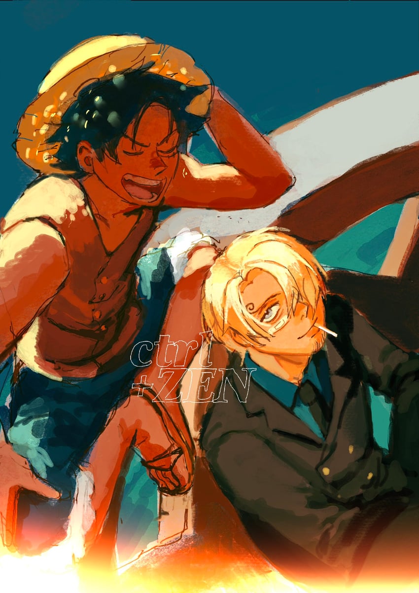 monkey d. luffy and sanji (one piece) drawn by ctrl_zen