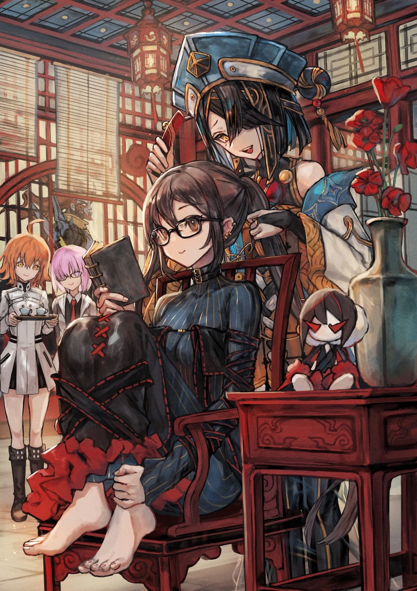mash kyrielight, fujimaru ritsuka, yu mei-ren, xu fu, and xiang yu (fate and 1 more) drawn by sabamiso_taro