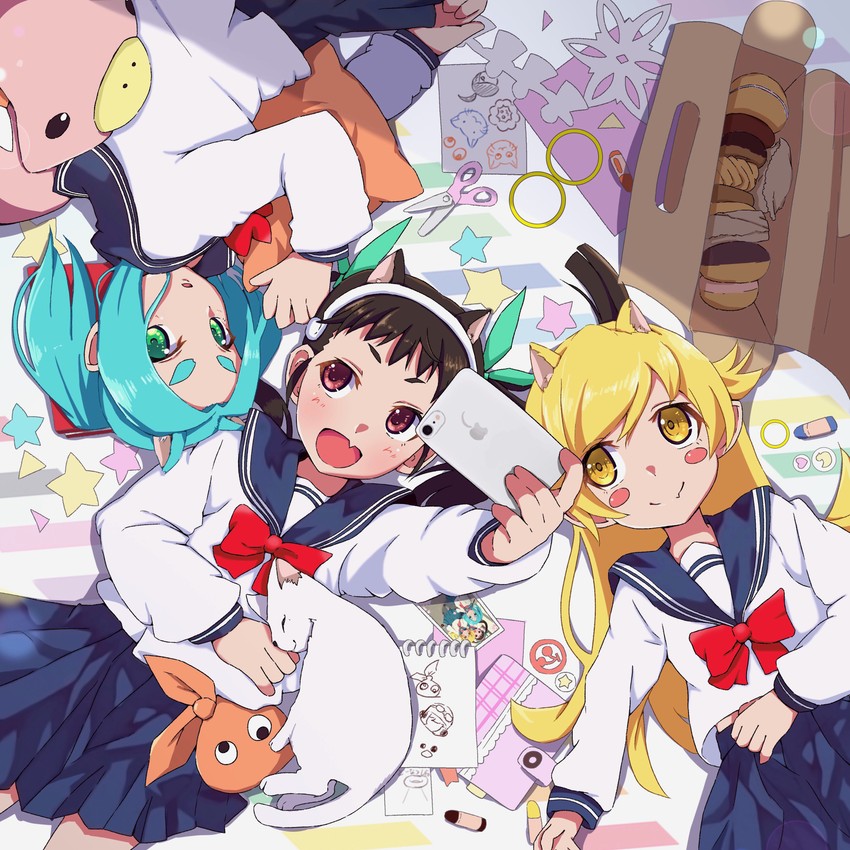 oshino shinobu, hachikuji mayoi, and ononoki yotsugi (monogatari and 1 more) drawn by drawdream1025