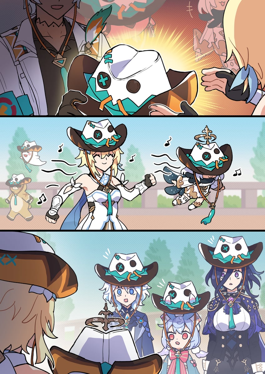 lumine, furina, paimon, boo tao, clorinde, and 5 more (genshin impact) drawn by sakana_(fishchunk)