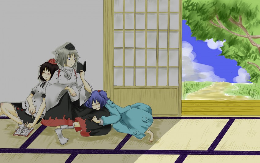 shameimaru aya, inubashiri momiji, and kawashiro nitori (touhou) drawn by kamejiro_(sasakame)