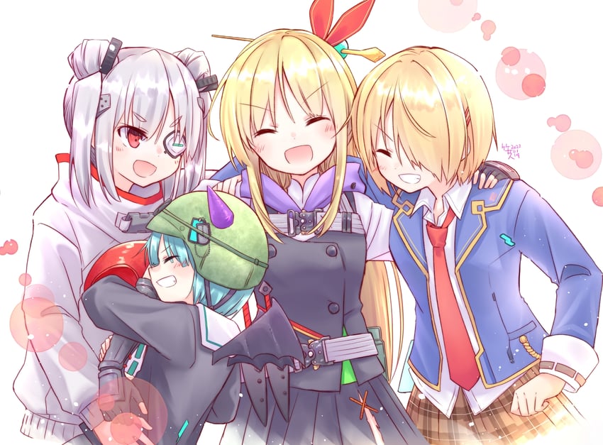 kayamori ruka, kanzaki adelheid, yamawaki bon ivar, and bungo yayoi (heaven burns red) drawn by taketatsu_(bamboo_stand09)