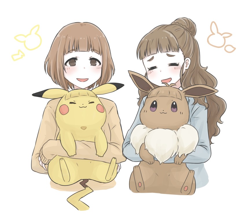 pikachu, eevee, kamiya nao, and kitami yuzu (pokemon and 2 more) drawn by itou_(yit0999)