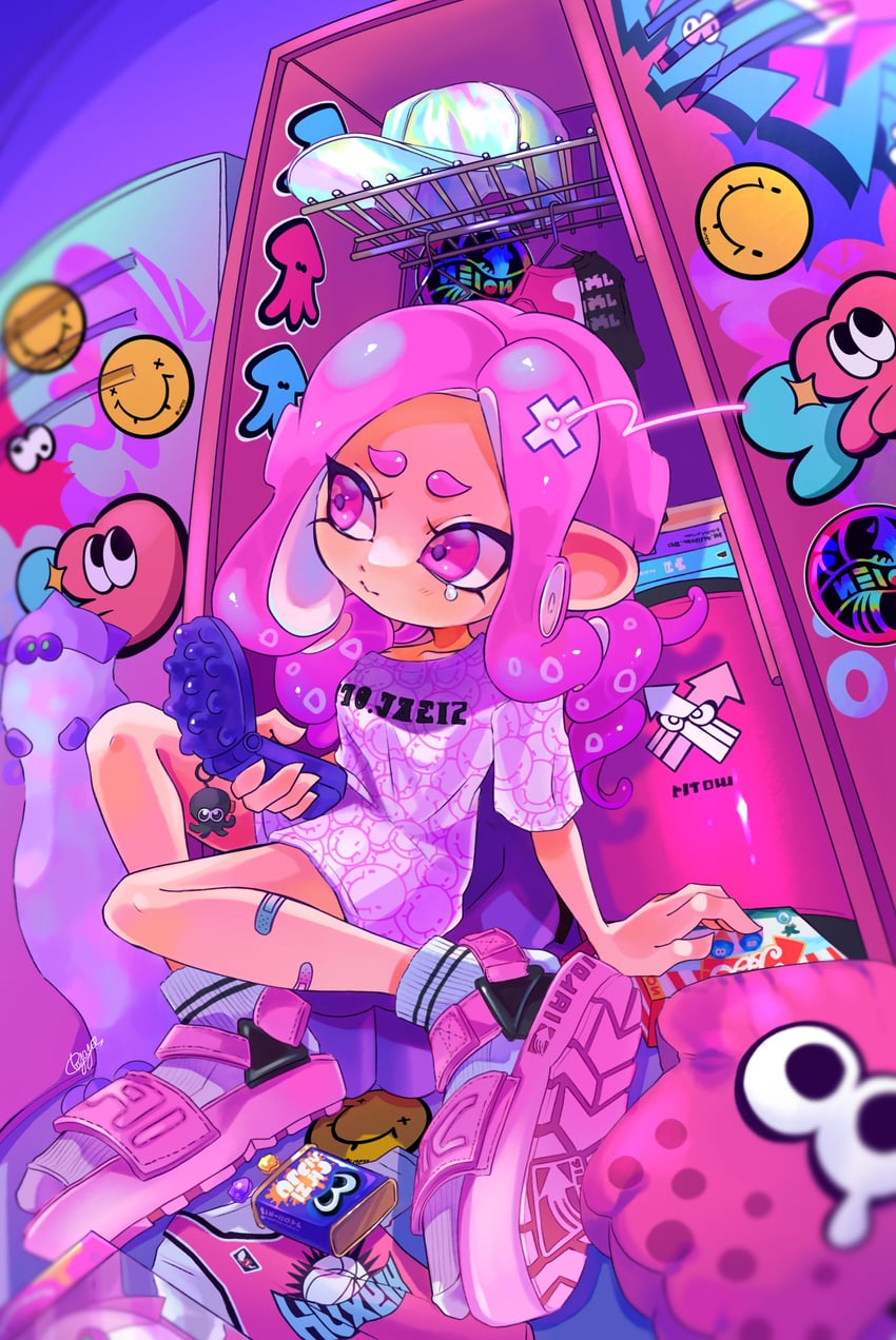 octoling player character and octoling girl (splatoon and 1 more) drawn by payayo884