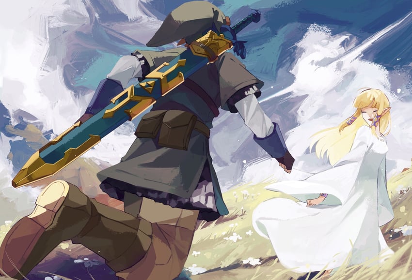 link and princess zelda (the legend of zelda and 1 more) drawn by pisu_1107
