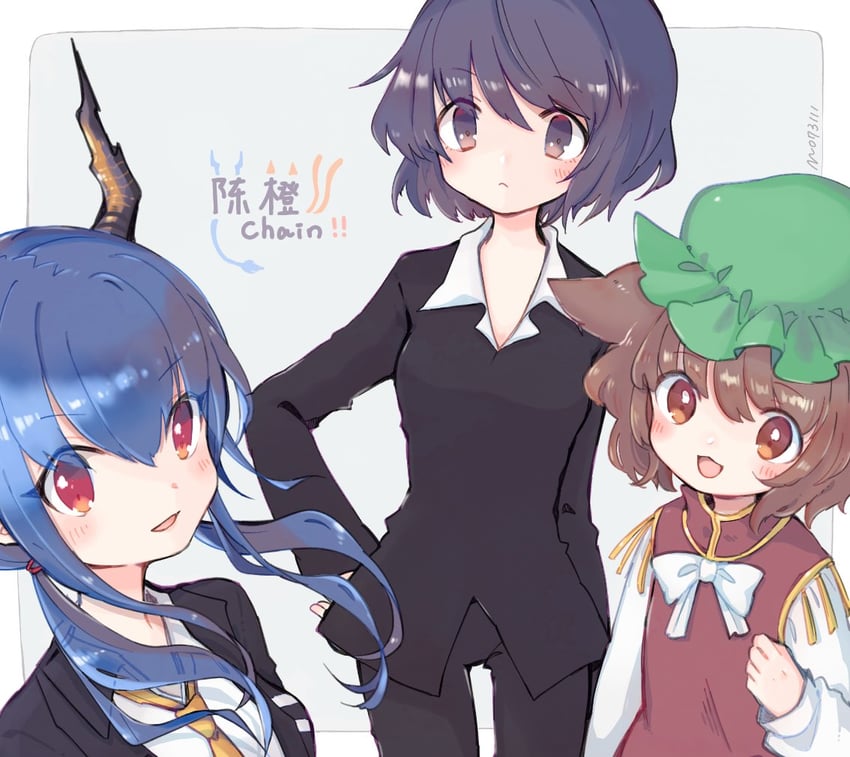 chen, ch'en, and chain sumeragi (touhou and 2 more) drawn by m_(m073111)