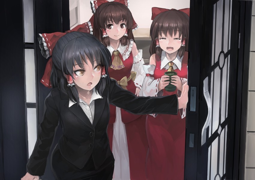 hakurei reimu, kanna, reu, and sananana (touhou and 2 more) drawn by ichiba_youichi