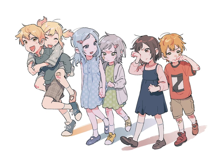 shinonome ena, tenma tsukasa, shinonome akito, tenma saki, hinomori shizuku, and 1 more (project sekai) drawn by kkamvill