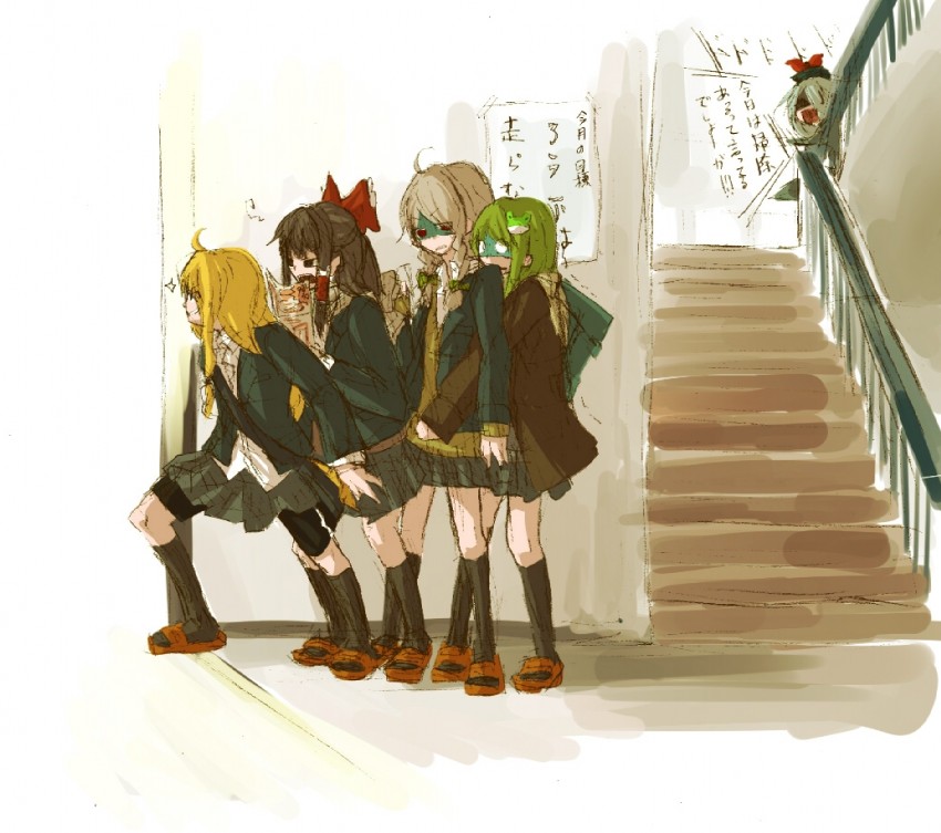 hakurei reimu, kirisame marisa, izayoi sakuya, kochiya sanae, and kamishirasawa keine (touhou) drawn by kurau_kii
