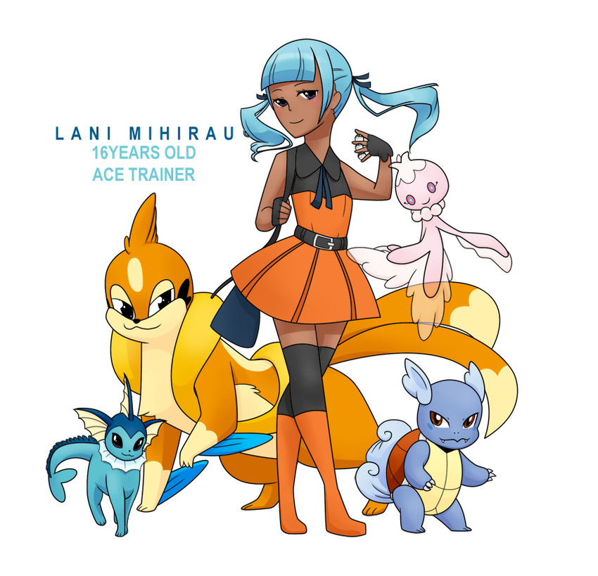 vaporeon, ace trainer, wartortle, frillish, floatzel, and 1 more (original and 2 more) drawn by loony_bear