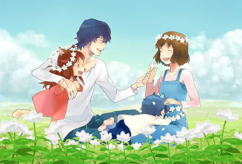 yuki, hana, ame, and ookami otoko (ookami kodomo no ame to yuki) drawn by habuki