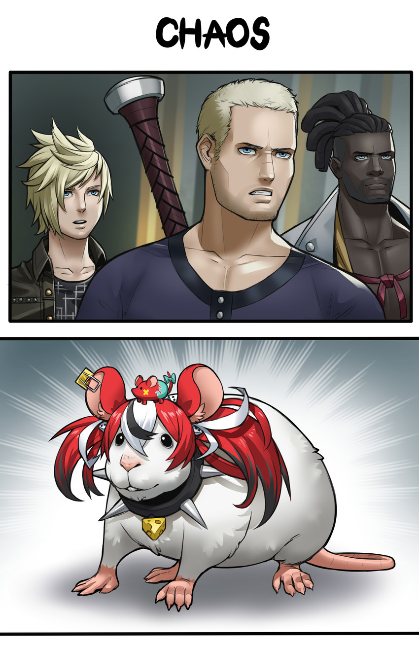 hakos baelz, prompto argentum, nagoriyuki, jack garland, ash, and 1 more (hololive and 6 more) drawn by exaxuxer