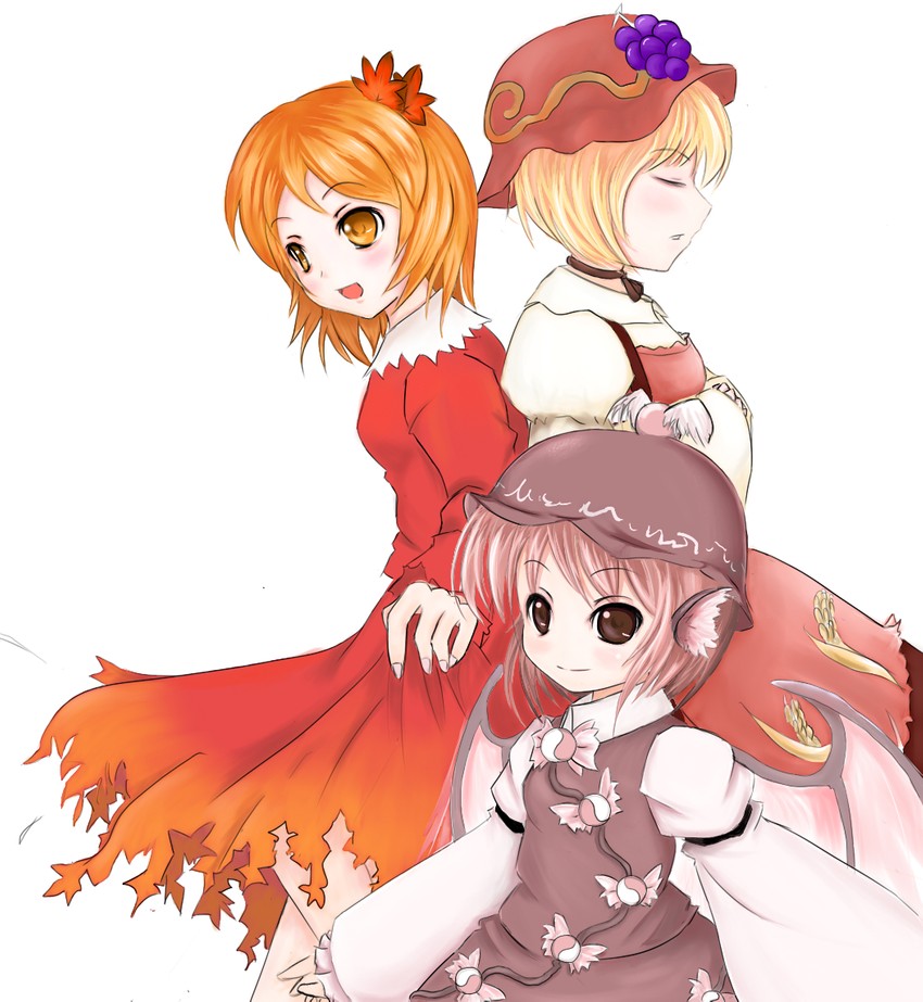 mystia lorelei, aki minoriko, and aki shizuha (touhou) drawn by suiren_(mystia6b)