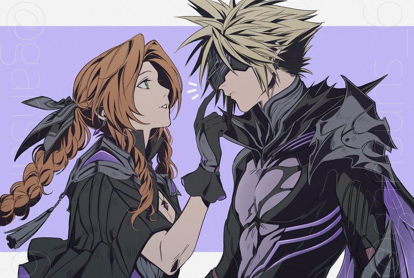 cloud strife and aerith gainsborough (final fantasy and 2 more) drawn by roku_(gansuns)