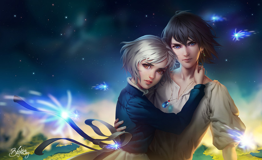 howl pendragon and sophie hatter (howl no ugoku shiro) drawn by lisa_buijteweg