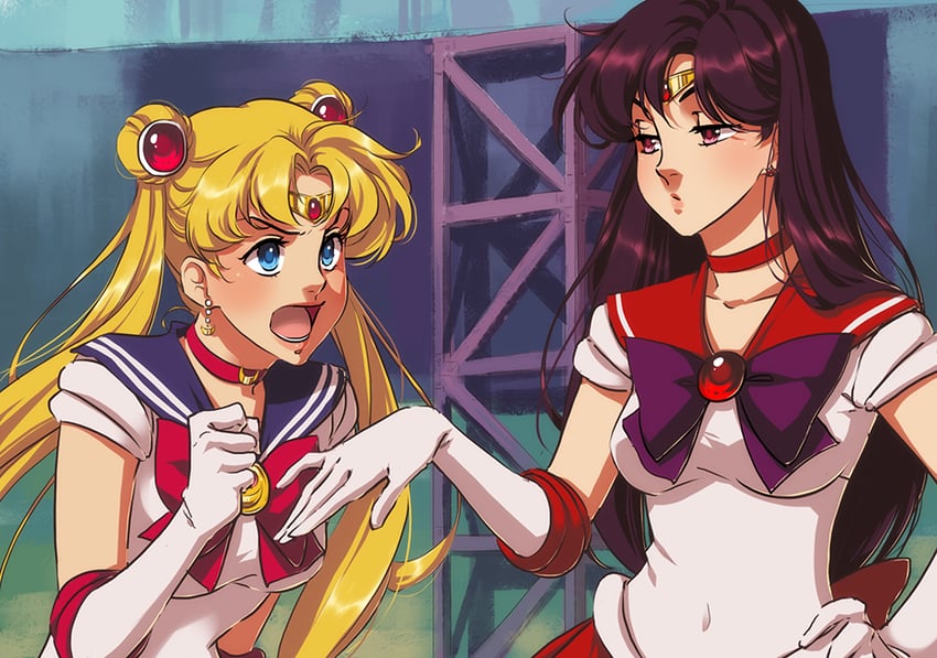 tsukino usagi, sailor moon, hino rei, and sailor mars (bishoujo senshi sailor moon) drawn by eflunn_(emilylunn)