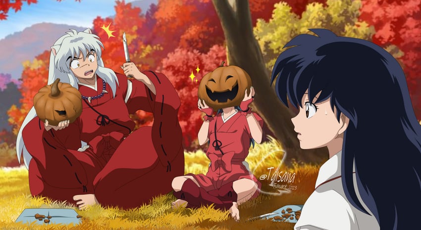 inuyasha, higurashi kagome, and moroha (inuyasha and 1 more) drawn by taisana