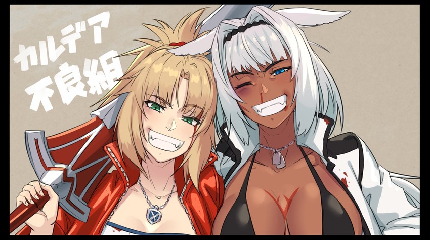 mordred and caenis (fate and 1 more) drawn by mikoyan