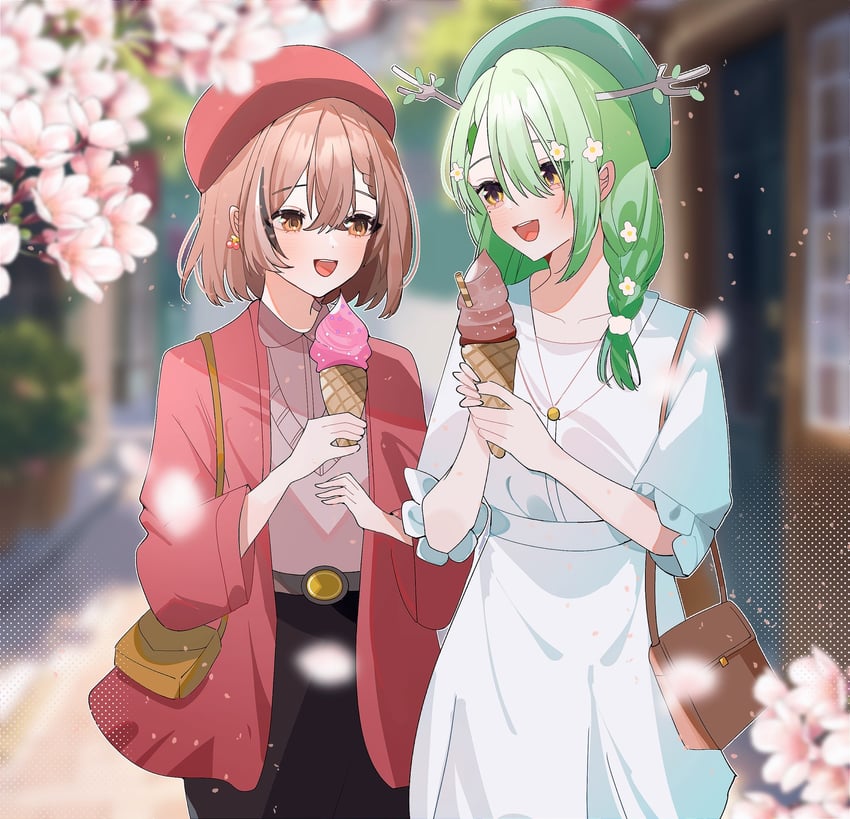 nanashi mumei and ceres fauna (hololive and 1 more) drawn by hana20000920